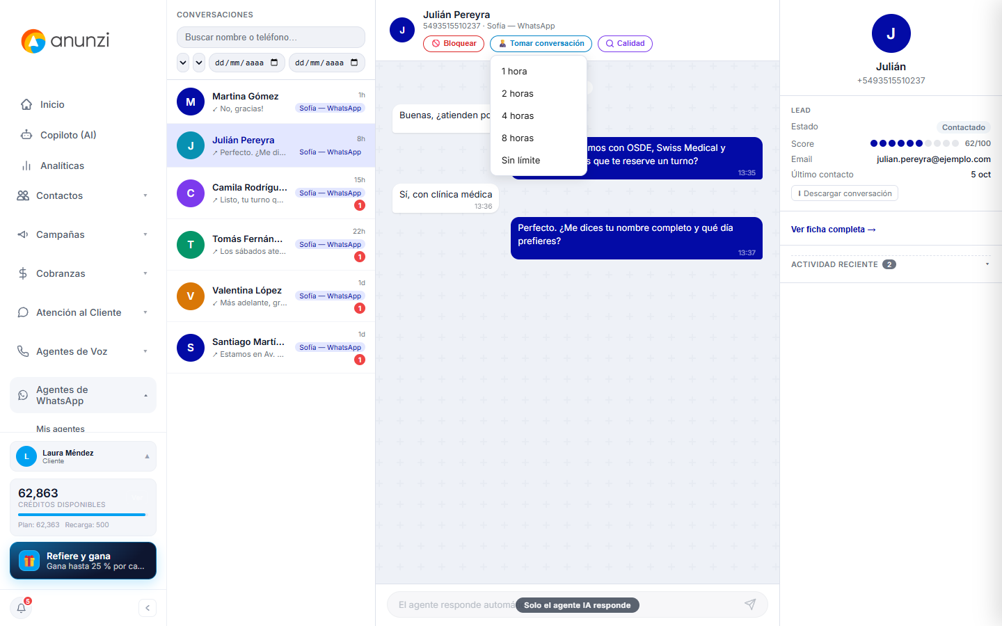Tomar una conversación en la Bandeja